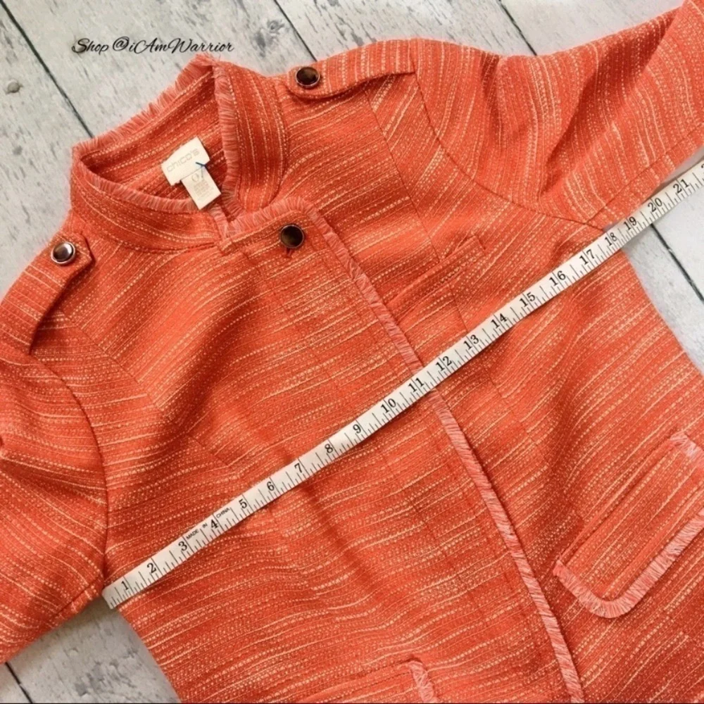 Chico’s orange tweed fringe moto jacket *shop@iamwarrior - Picture 7 of 9